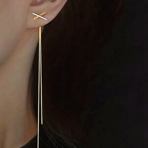 Cris Cross Tassel Drop Earrings for Women - Chain Dangle Earrings in Gold 4.5" L